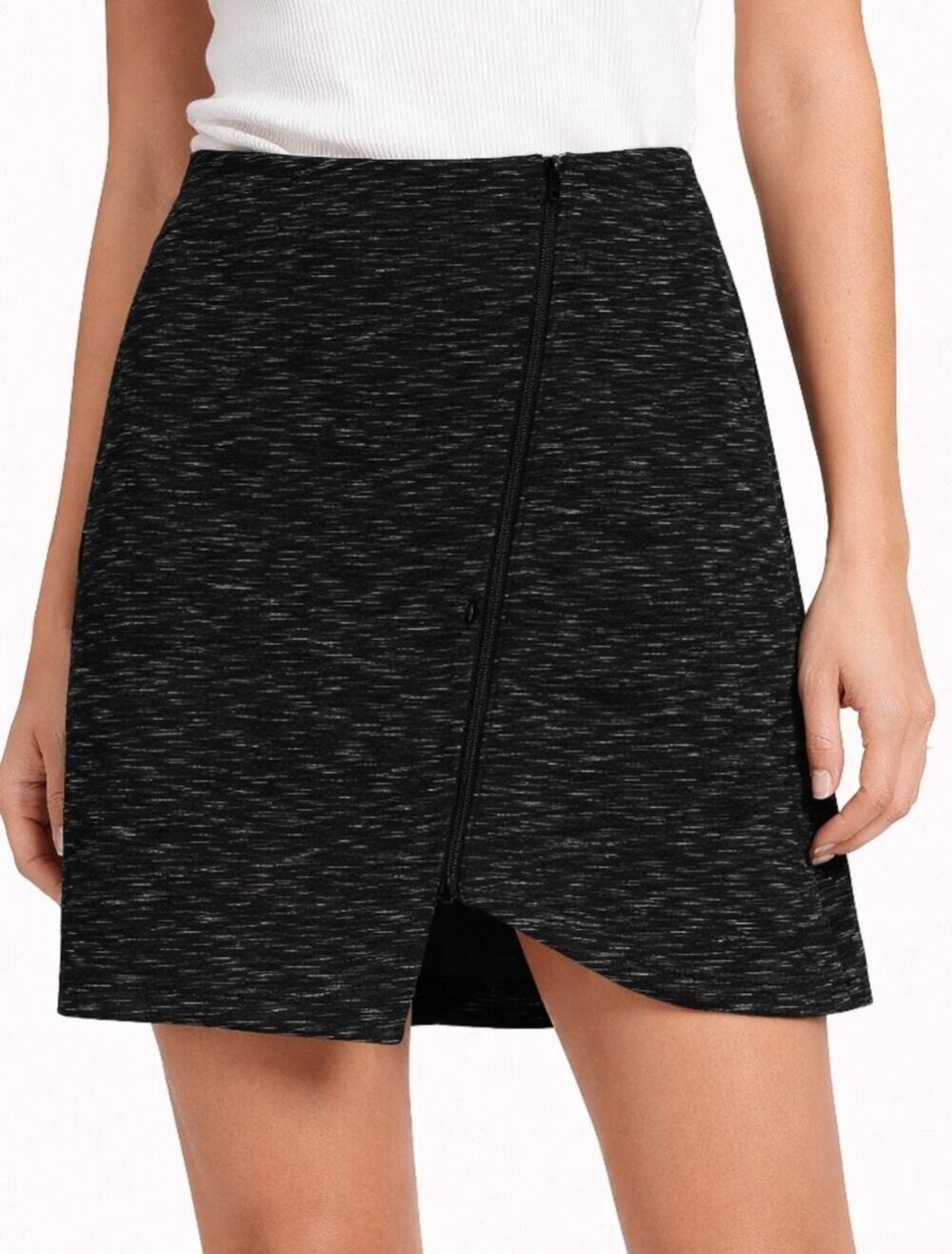 Sam Edelman Black Skirt Size 4 Ponte Knit Asymmetrical Zip Stretch Moto